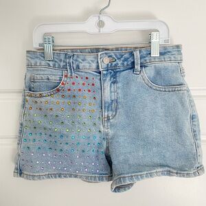 Tractr Light Blue Jean Shorts with Rainbow Embellishments